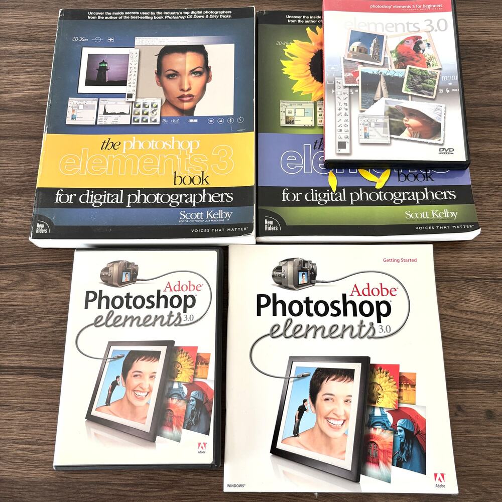 Adobe Photoshop Elements 3 Software, Manual, Scott Kelby Books Bundle